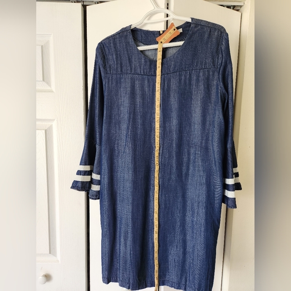 Blue Chambray Dress with Bell Sleeves - Picture 9 of 11